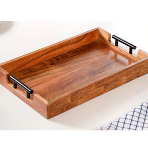 Plateau de service en bois élégant finition noyer pour aliments et en-cas à prix avantageux - Product Image 6