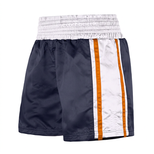 Shorts de boxe unisexes bleu marine, blanc, rayures rouges, taille élastique, respirants, séchage rapide, écologiques, 100% polyester, vêtements de sport - Product Image 2