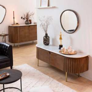 Soporte para TV Vandana Cresta Zentrix en madera de mango y mármol Siena - Product Image 1