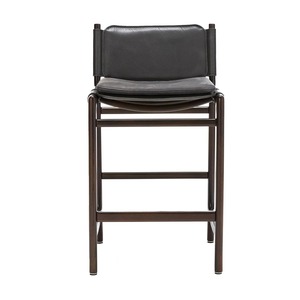 Modern Solid Wood Eco-Friendly Durable Water Resistant Bar <b>Stool</b> with Leather Seat and Backrest for Cafe and Kitchen Counter - Product Image 1