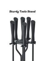 Ensemble de 5 outils de cheminée modernes avec poignée, en fer forgé noir, pour foyer intérieur/extérieur, avec pique, pinces, pelle, brosse et support