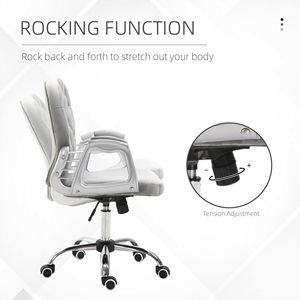 Sedia da Ufficio Contemporanea Grigia in Velluto con Bottoni Trapuntati, Girevole, Ergonomica, Regolabile in Altezza, con Funzionalità Executive, Realizzata in Rete di Nylon - Product Image 5