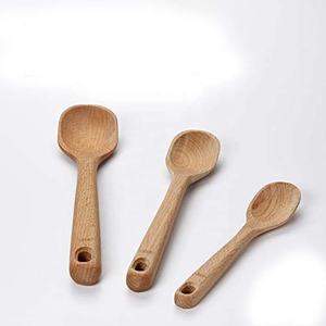 Utensilio de cocina de madera, juego de cubiertos, cuchara para ensalada, mango curvo de madera reutilizable, juego de cubiertos elegante para cucharón de cocina - Product Image 2