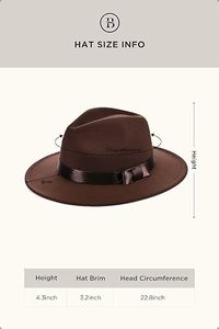 Black Wool Felt Fedora Hat Ribbon Band Adjustable Wide Brim Unisex Classic Style for Party Outdoor Travel - Product Image 3