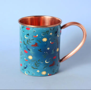Taza de cobre con diseño floral, base verde, flores rosas y azules, asa pintada a mano, para uso doméstico, ecológica. - Product Image 4