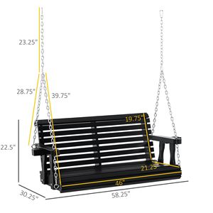 Panca a Dondolo Moderna da 46 Pollici per 2 Persone, Nera, con Portabicchieri, Capacità 200 kg, in Rattan Impermeabile, per Giardino, Patio, Portico e Spazi Esterni - Product Image 3