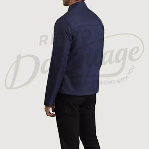 Mens Navy Blue Stand Collar <b>Padded</b> Jacket Casual Slim Fit Warm Quilted <b>Buffer</b> Coat Lightweight Windproof Winter Outwear - Product Image 5