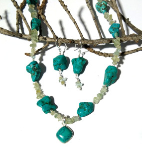 Natural Turquoise Aquamarine Gemstone Beaded Snake Chain Necklace Matching Bohemian Style Earring 925 Sterling Silver Handmade - Product Image 3