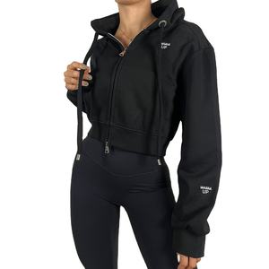 เสื้อฮู้ดครอปแบบมีซิปสำหรับผู้หญิง ผลิตตามสั่ง (OEM) เป็นมิตรต่อสิ่งแวดล้อม ระบายอากาศได้ดี บุด้วยผ้าฟลีซ สไตล์สตรีทแวร์ - Product Image 1