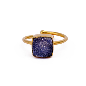 Wholesale Natural Square Sugar Druzy Stone <b>Ring</b> <b>Adjustable</b> Gold Plated Copper Raw Geode Gemstone <b>Rings</b> for Women Jewelry - Product Image 2