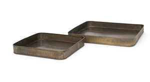 Hand Crafted Square Antiqued Metal Serving <b>Trays</b> Set Of 2 Ribbed Decorative Home Decor Ottoman <b>Kitchen</b> <b>Trays</b> On Sale - Product Image 2