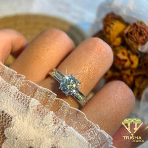 Anillo de Compromiso de Moissanita Redonda Brillante, Plata de Ley, Anillo de Novia Clásico Solitario, Joyería de Boda Brillante, Regalo - Product Image 3