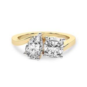 Hermoso Anillo de Oro Sólido de 14k/18k Cecelia con Dos Piedras en Forma de Cojín y Pera, Anillo de Diamantes Cultivados en Laboratorio Toi et Moi, Joyería para Mujer - Product Image 3