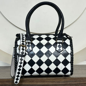 Sac Speedy personnalisé 2026 en cuir de vachette véritable fait main avec concho turquoise et motif à carreaux de créateur, unisexe - Product Image 5