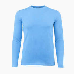เสื้อยืดคอกลมแขนยาวสีฟ้าอ่อนเรียบง่ายสำหรับผู้ชาย แห้งเร็ว ระบายอากาศได้ดี สีเหลือง เหมาะสำหรับออกกำลังกาย แฟชั่นเสื้อยืดสำหรับเล่นกีฬา - Product Image 1