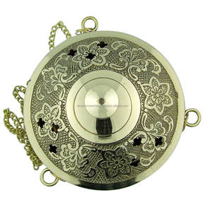 Cadeaux religieux : Porte-encens conique en laiton plaqué or pour jasmin et bois de santal, 3 1/2" de diamètre x 3" de hauteur, avec chaîne de 9 pouces – Décoration maison printemps-été - Product Image 2