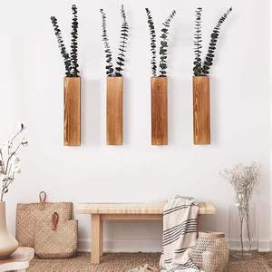 Wooden Wall <b>Vase</b> Rectangular Wall Planter Carved Decorative Flower Holder for Home Office - Product Image 5