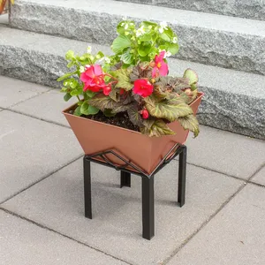 Copper <b>Square</b> Planter Pot with Black Metal Stand 12.5 Inch Drainage Hole Included Industrial Style Decorative <b>Vase</b> - Product Image 5