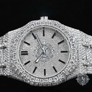 <b>Diamond</b> Inlaid VVS Moissanite ETA Movement Stainless Steel Water Resistant Glass Luxury Dress Style <b>Watch</b> Silver Tone Bracelet - Product Image 1
