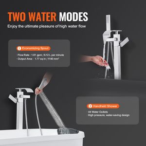 Rubinetto per vasca da bagno freestanding con doccia a pioggia, miscelatore a pavimento, rubinetto di riempimento vasca, rubinetteria con beccuccio girevole a 360 gradi e due modalità di getto d'acqua - Product Image 4