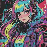 Camiseta de Hombre con Estampado de Chica Anime Cyberpunk, Manga Corta, Corte Regular, Estilo Urbano, Tela Jersey, Cuello Redondo, Estampado Digital de Personajes