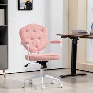 Sedia da Ufficio Ergonomica Girevole in Nylon Rosa con Pannelli Trapuntati in Pile Teddy Bear per Dirigenti - Product Image 2