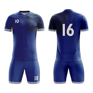 Maillot de football personnalisé pour homme, bleu, col en V, manches courtes, 100 % polyester, impression par sublimation, évacuation de l'humidité, coupe athlétique, tenue d'équipe - Product Image 1