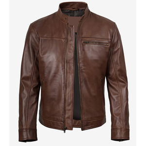 2026 OEM Latest Design Cogan <b>Brown</b> Cowhide <b>Leather</b> <b>Jackets</b> For Men's Zip Pockets 100%High Quality Low MOQ Winter Fashion <b>Jackets</b> - Product Image 4
