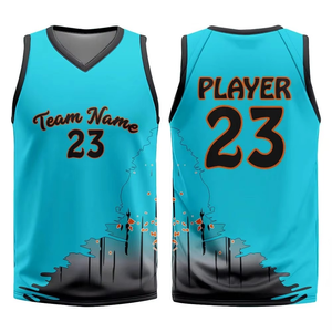 Ensemble d'uniformes de basketball personnalisés bleu sarcelle et noir, maillot et short en mesh sublimé, kit sportif OEM, séchage rapide, respirant, tenue d'équipe - Product Image 3