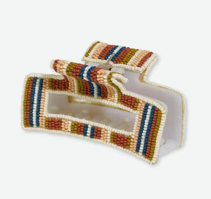 Barrettes à cheveux brodées à la main, perles de verre multicolores, rayures verticales, perles, fabrication indienne, plastique, usage quotidien - Product Image 4
