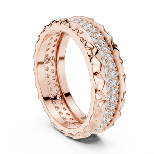 Anillo de Eternidad de Diamantes de Corte Redondo de Lujo, Oro Rosa de 18K, Textura Martillada, Engaste Pavé, Anillo de Boda para Mujer - Product Image 1