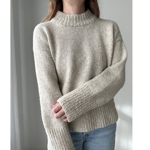 <b>Women's</b> Cream Knit Sweater With <b>Black</b> Flower Applique Lantern Sleeve Crew Neck Pullover Autumn Casual Style - Product Image 4