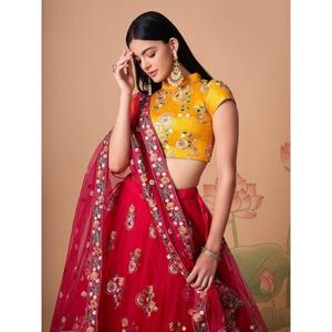 Prodigieux miroir rose vif filet de travail Lehenga Choli décorations de mariage élégantes porter - Product Image 5