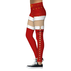 Leggings Rojos de Cintura Alta con Estampado Navideño para Mujer, Tejidos Elásticos, Largos, Sexys, para Invierno, con Bolsillos - Product Image 5