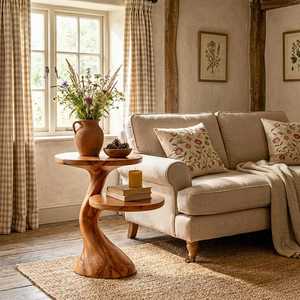 Solid Wood Twisted Pedestal Accent Table Handcrafted Organic Modern Furniture Natural Wooden <b>Stools</b> <b>Ottomans</b> - Product Image 5