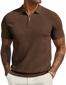T-shirt d'été pour homme en viscose teinte, à manches courtes, tricoté de haute qualité, col zippé décontracté et formel, design personnalisé - Product Image 3