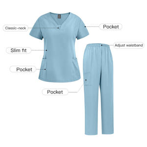 Women V-Neck Scrub <b>Top</b> Set with Logo 90% Polyester Worsted Hospital Uniforms Blouse Short Sleeve Needle Detection - Product Image 2