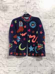 Chaqueta corta de invierno para mujer, de terciopelo, bordada a mano |   Abrigo Informal de Diseñador sin Cierre - Product Image 4