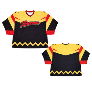 Camiseta de Hockey sobre Hielo Sublimada Personalizada en Amarillo y Negro, Uniforme de Hockey Profesional con Nombre del Equipo, Camiseta Deportiva Transpirable para Hombre, Equipación de Juego - Product Image 3