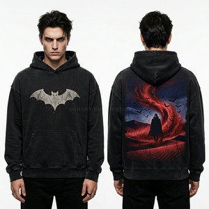 Custom Maroon Red Oversized Hoodie Vampire Star Castle Graphic Print Men Vintage Wash French Terry Streetwear Hoody Manufacturer - Product Image 3