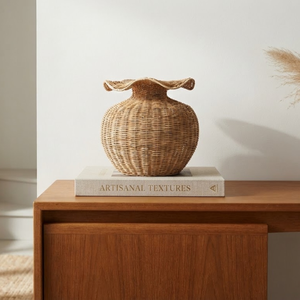 Geschwungene runde Rattan-Vase, handgefertigte rustikale geflochtene Vase für Blumenarrangements, Einweihungsfeier, Hochzeitsfeier, Dekoration. - Product Image 2