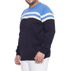 2026 Men's Color Block Crew Neck Pullover Sweater Regular Fit Knitted Cotton Autumn Casual Long Sleeve <b>Top</b> Blue <b>Navy</b> White - Product Image 3