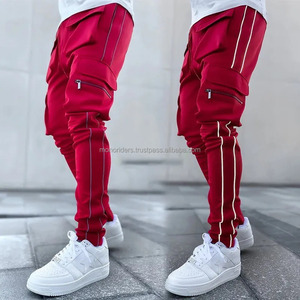 2024 hommes taille haute Cargo survêtement survêtement pantalon décontracté réfléchissant vert maigre pantalons de survêtement poches Hip Hop Style coton Fitness - Product Image 1
