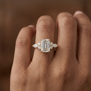 Bague tendance en or massif 14 carats avec diamant de laboratoire taille émeraude et marquise, couleur E, pureté VS1, pour fiançailles, mariage et anniversaire - Product Image 6