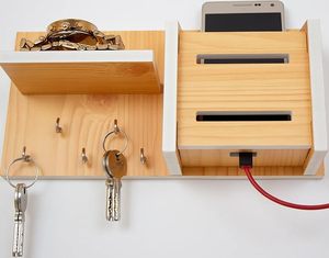 Handcrafted Wooden Wall Mounted Key Holder with Mail Organizer <b>Shelf</b> Rustic Entryway Key Rack for Home Office - Product Image 5