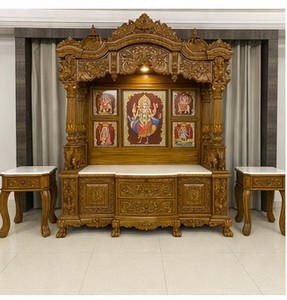 Comprar Pavo Real tallado Templo de gran tamaño para la habitación de Pooja tallado tradicional mejor indio Pooja Mandir diseño especial Templo de gran tamaño - Product Image 4