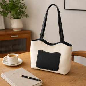 Elegant Two Tone Leather Tote <b>Bag</b> for Women | Spacious Shoulder Handbag <b>Long</b> Handle Daily Office Travel Purse Premium Design - Product Image 3