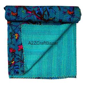 Couette Kantha en coton biologique 100% brodée, réversible, double taille, écologique, faite à la main en Inde, pour la maison, utilisable toute l'année - Product Image 6