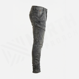 Jeans de Mezclilla Cargo para Hombre, Corte Slim Fit, Lavado Desgastado, Algodón de Peso Medio, Estilo Utilitario, para Otoño - Product Image 1