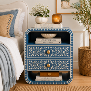Modern Luxury Resin Bone Inlay Nightstand With Drawers & Shelf Luxe Cabinet <b>Bedside</b> End <b>Table</b> For Bedroom Hotel Premium Interior - Product Image 5